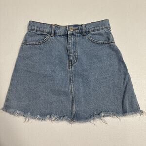 John Galt Brandy Melville Blue Denim Mini Skirt XS Raw Hem Y2K Grunge
